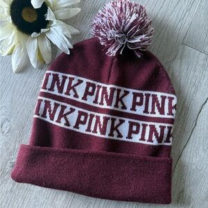 Victoria's Secret Maroon and White Knit Beanie